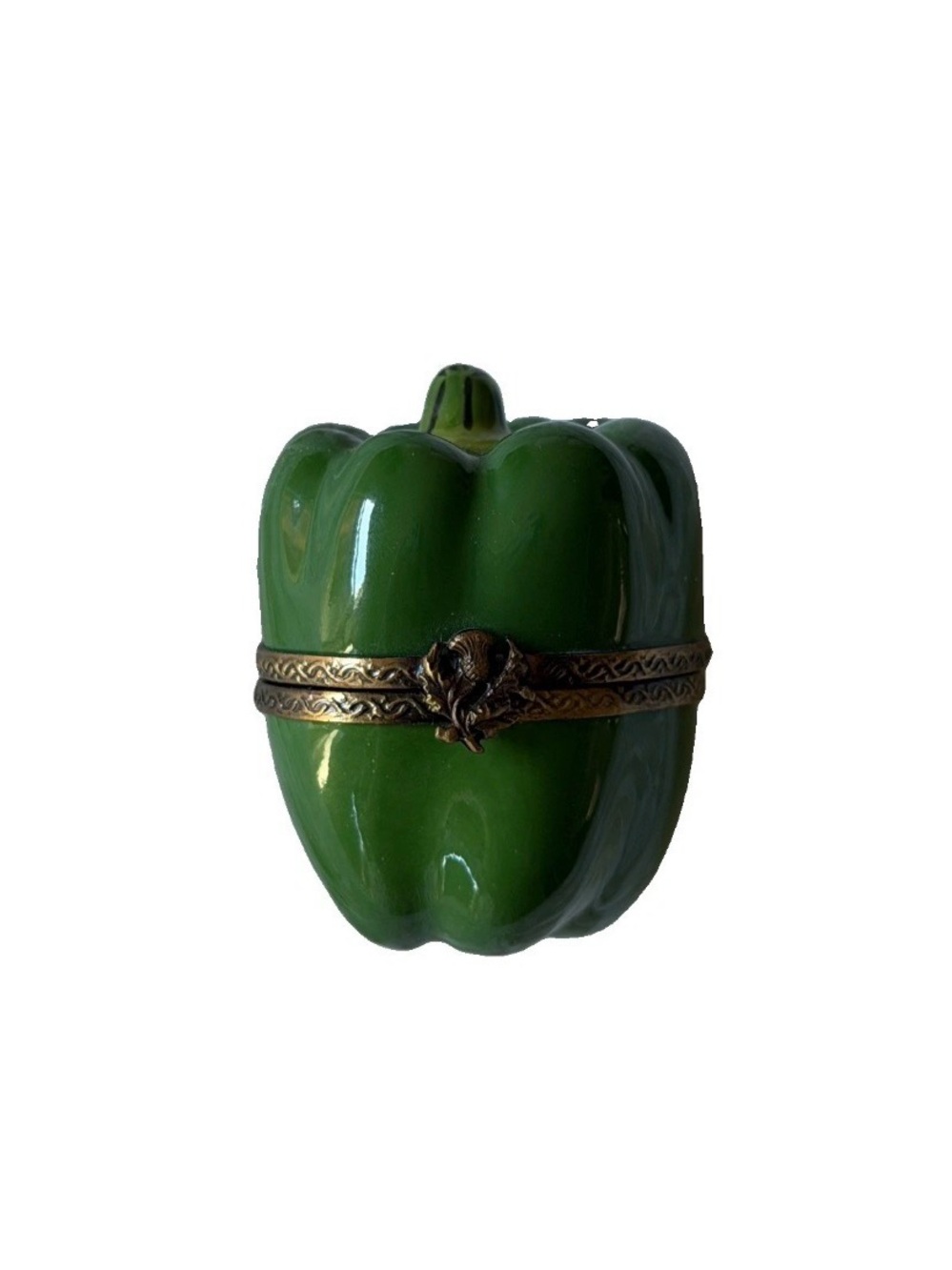 Peint Main French Limoges Green Bell Pepper Porcelain Trinket Box